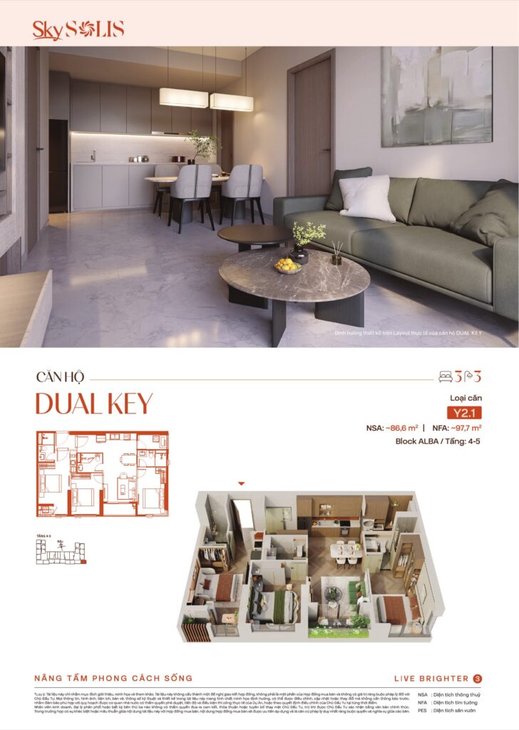 Mặt bằng căn hộ Dual Key SkySOLIS 3 phòng ngủ 3 vệ sinh | SkySOLIS Dual Key 3-bedroom 3-bathroom floor plan