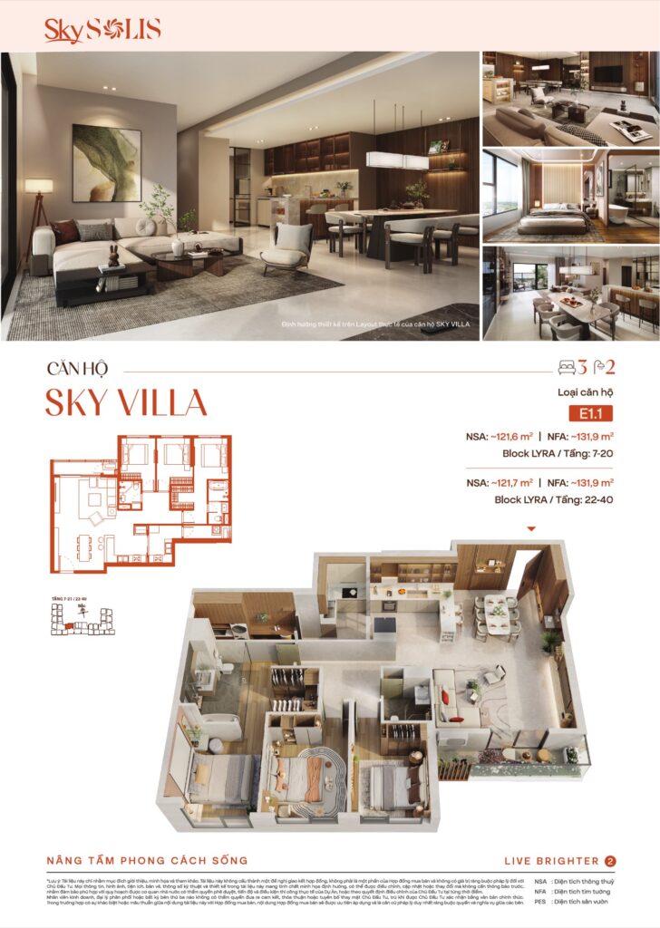 Mặt bằng căn hộ Sky Villa SkySOLIS 3 phòng ngủ 2 vệ sinh | SkySOLIS Sky Villa 3-bedroom 2-bathroom floor plan