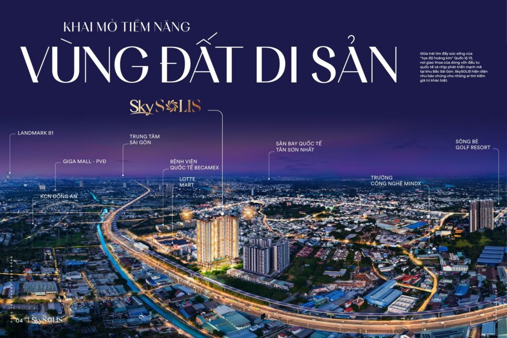 Vị trí SkySOLIS giữa trục Quốc lộ 13 nhìn về trung tâm Sài Gòn | SkySOLIS location on the Highway 13 corridor looking toward central Saigon