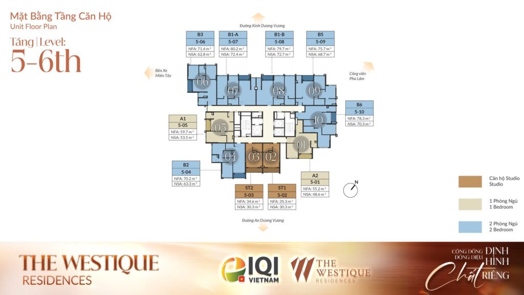 Mặt bằng tầng điển hình 5-6 The Westique Residences | Typical floor plate levels 5-6 at The Westique