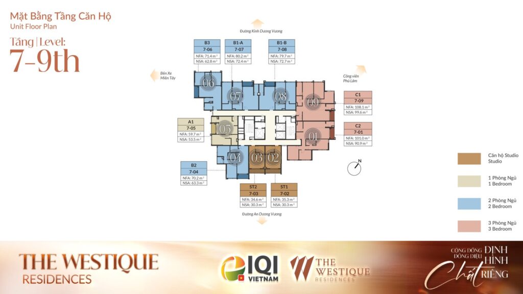 Mặt bằng tầng điển hình 7-9 The Westique Residences | Typical floor plate levels 7-9 at The Westique