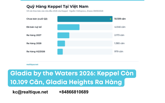 Gladia by the Waters 2026 — Keppel còn 10.109 căn chưa bán, Gladia Heights ra hàng nửa cuối năm | Gladia by the Waters 2026, Keppel Vietnam pipeline and Gladia Heights launch