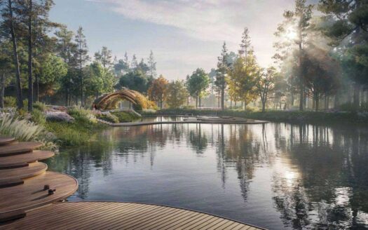 Hồ cảnh quan Haus Đà Lạt với cầu gỗ và sân khấu nổi trên mặt nước | Haus Da Lat landscape lake with timber bridge and floating stage