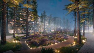 Rừng thông Haus Đà Lạt về đêm với thiết kế chiếu sáng Isometrix | Haus Da Lat pine forest at night with Isometrix lighting design