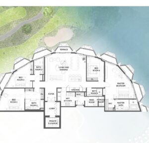 Mặt bằng căn Sky Mansion 4 phòng ngủ 273,1 m² thang máy riêng view toàn cảnh hồ tại Haus Đà Lạt | Floor plan of the 273.1 m² four-bedroom Sky Mansion with private lift and panoramic lake view at Haus Da Lat