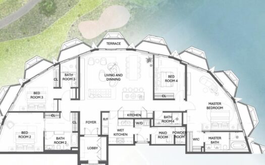 Mặt bằng căn Sky Mansion 4 phòng ngủ 273,1 m² thang máy riêng view toàn cảnh hồ tại Haus Đà Lạt | Floor plan of the 273.1 m² four-bedroom Sky Mansion with private lift and panoramic lake view at Haus Da Lat