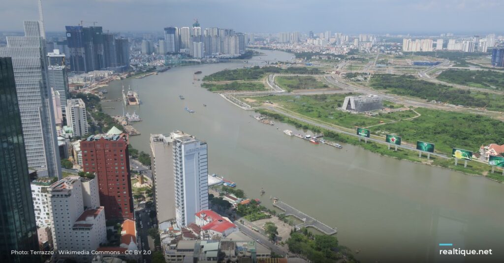 Aerial view of Thu Thiem and the Saigon River | Thủ Thiêm và sông Sài Gòn nhìn từ trên cao