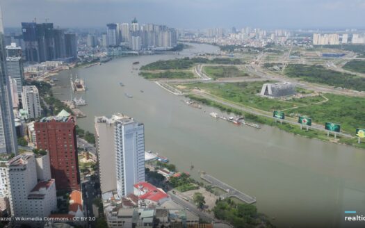 Aerial view of Thu Thiem and the Saigon River | Thủ Thiêm và sông Sài Gòn nhìn từ trên cao