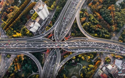 Aerial view of a highway interchange | Nút giao cao tốc nhìn từ trên cao