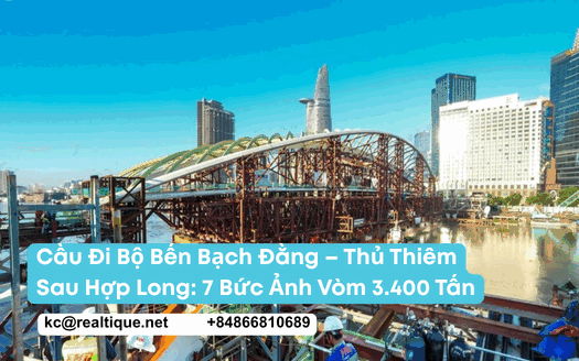 Cầu đi bộ Bến Bạch Đằng – Thủ Thiêm sau hợp long 21/10/2026: 7 bức ảnh vòm lá dừa nước 3.400 tấn | Saigon River pedestrian bridge after arch closure