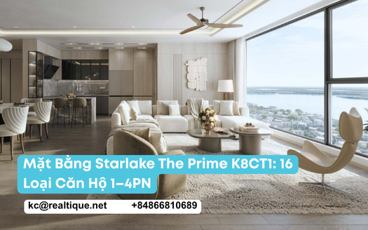 Mặt bằng Starlake The Prime K8CT1 – 16 loại căn hộ 1–4 phòng ngủ và penthouse
