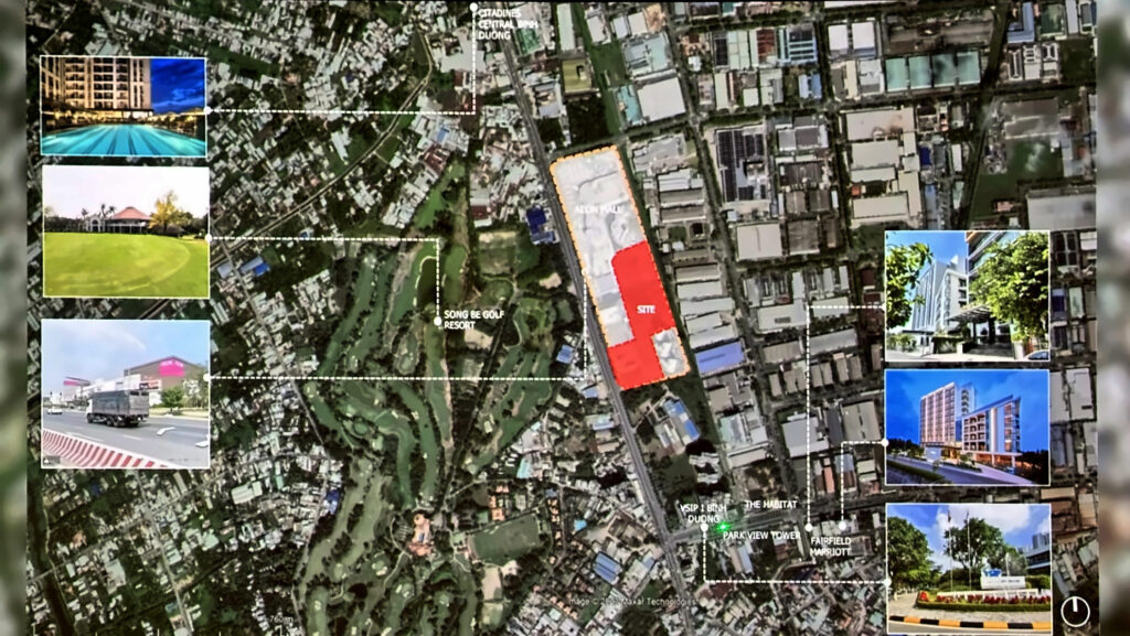 Sơ đồ liên kết vùng Norton Park: AEON Mall Bình Dương Canary liền kề, sân golf Sông Bé bên kia đại lộ, VSIP 1, Citadines, Fairfield by Marriott | Norton Park location context: AEON Mall Binh Duong Canary next door, Song Be golf across the boulevard, VSIP 1, Citadines, Fairfield by Marriott