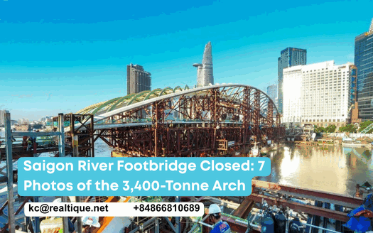 Saigon River pedestrian bridge after the 21 Oct 2026 arch closure: 7 photos of the 3,400-tonne nipa-leaf arch | Cầu đi bộ Bến Bạch Đằng – Thủ Thiêm sau hợp long
