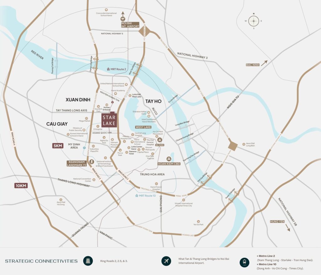 Location map of Starlake The Prime K8CT1 in Tay Ho Tay, Hanoi, with key road and metro links