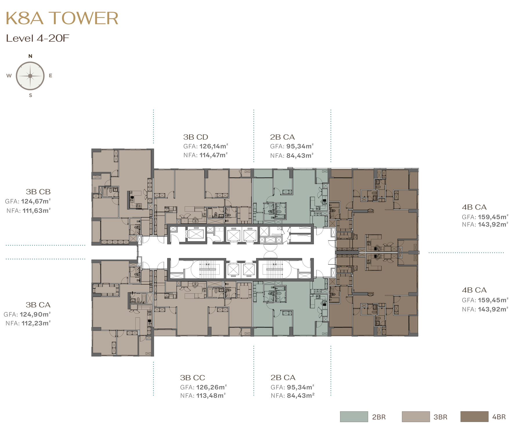 Typical floor plan, levels 4–20, tower K8A at Starlake The Prime K8CT1