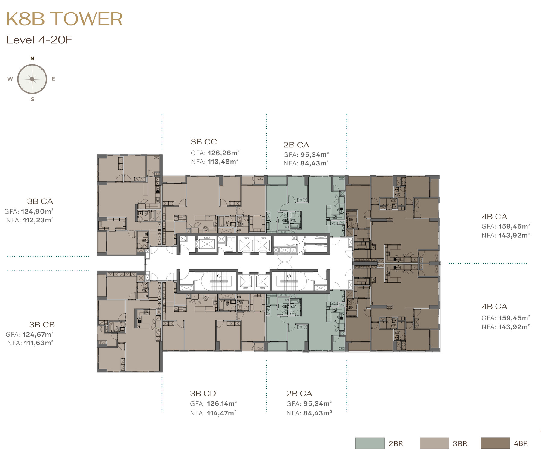 Typical floor plan, levels 4–20, tower K8B at Starlake The Prime K8CT1