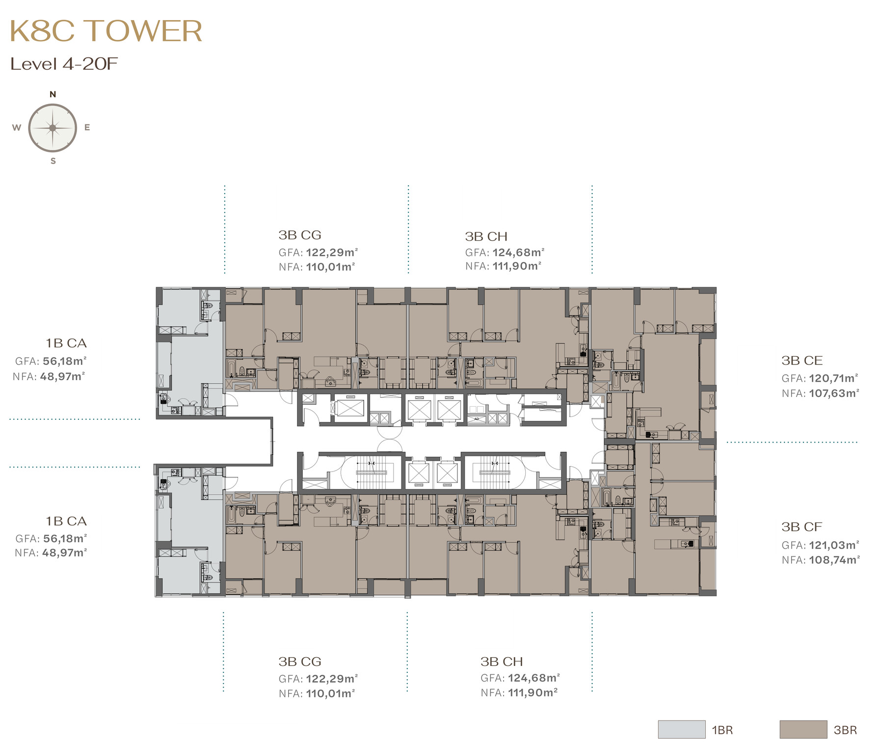 Typical floor plan, levels 4–20, tower K8C at Starlake The Prime K8CT1
