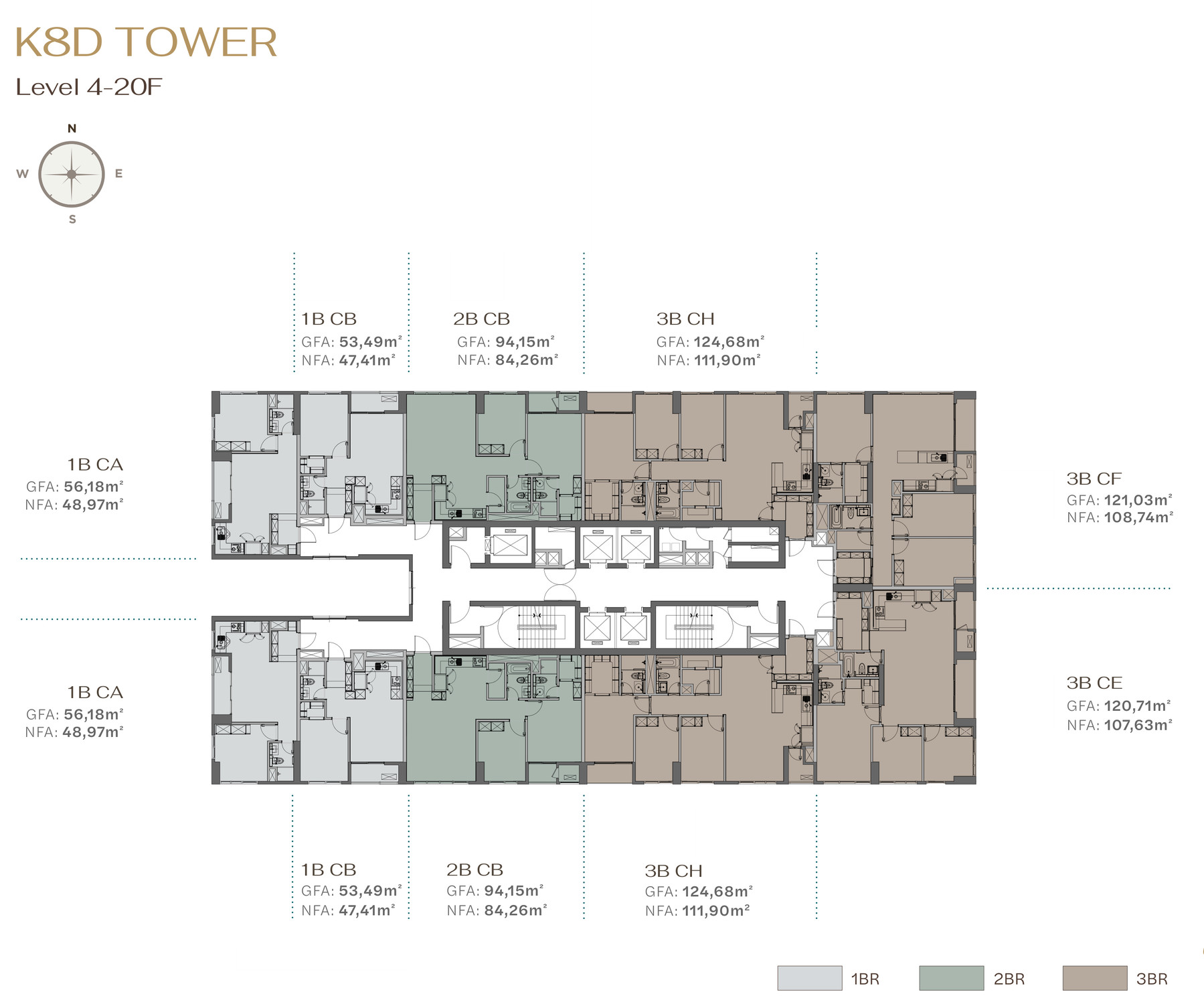 Typical floor plan, levels 4–20, tower K8D at Starlake The Prime K8CT1
