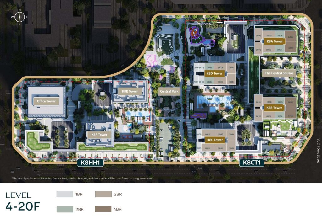 Starlake The Prime K8CT1 master plan for levels 4–20 showing towers K8A–K8D and the unit type at each position