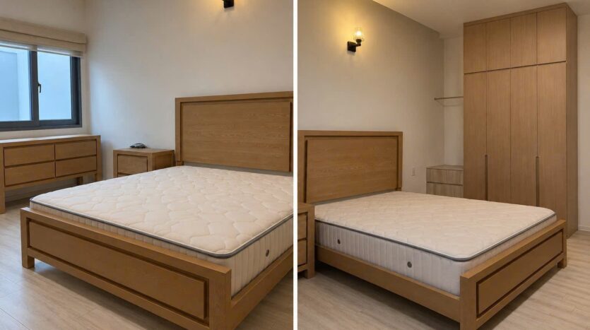 Phòng ngủ giường đôi gỗ | Bedroom with wooden double bed