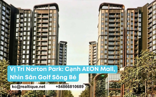 Vị trí Norton Park cạnh AEON Mall Bình Dương, nhìn sân golf Sông Bé | Norton Park location next to AEON Mall Binh Duong, facing Song Be golf