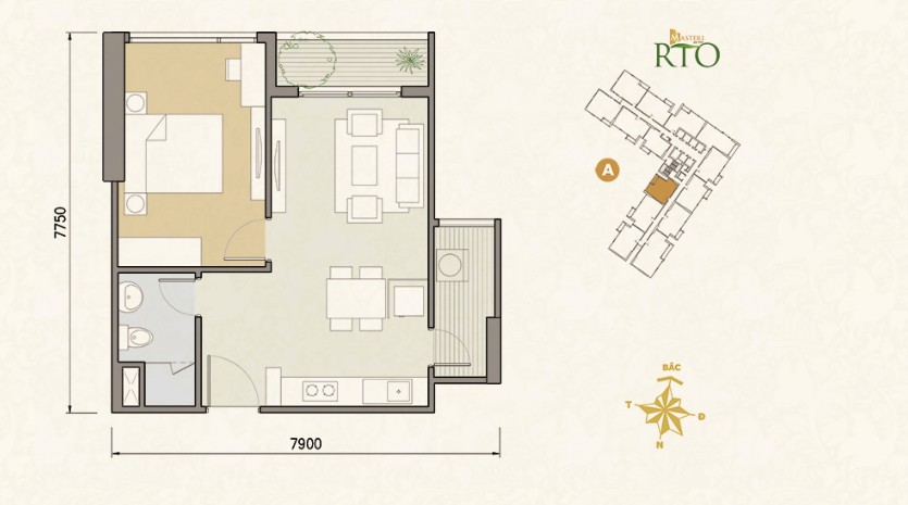 54m2, 1 Bedroom Unfurnished in Masteri An Phu, Thao Dien, Disitrct 2, Ho Chi Minh City